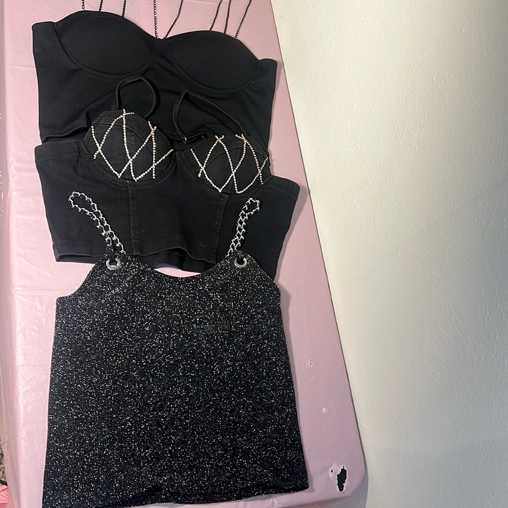 Black Rhinestone Bustiers Set
